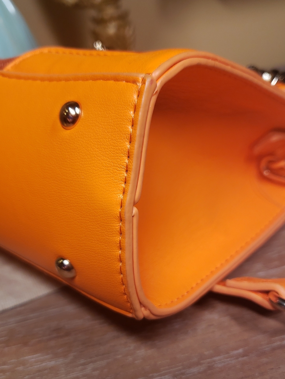 Aldo Orange Mesh Stadium Satchel / Crossbody Bag w/ Tiger & Chain Detail - Picture 7 of 12
